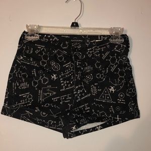 Black, science themed shorts